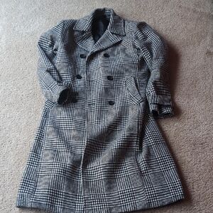 Black & White Glen Plaid Double-Breasted Coat